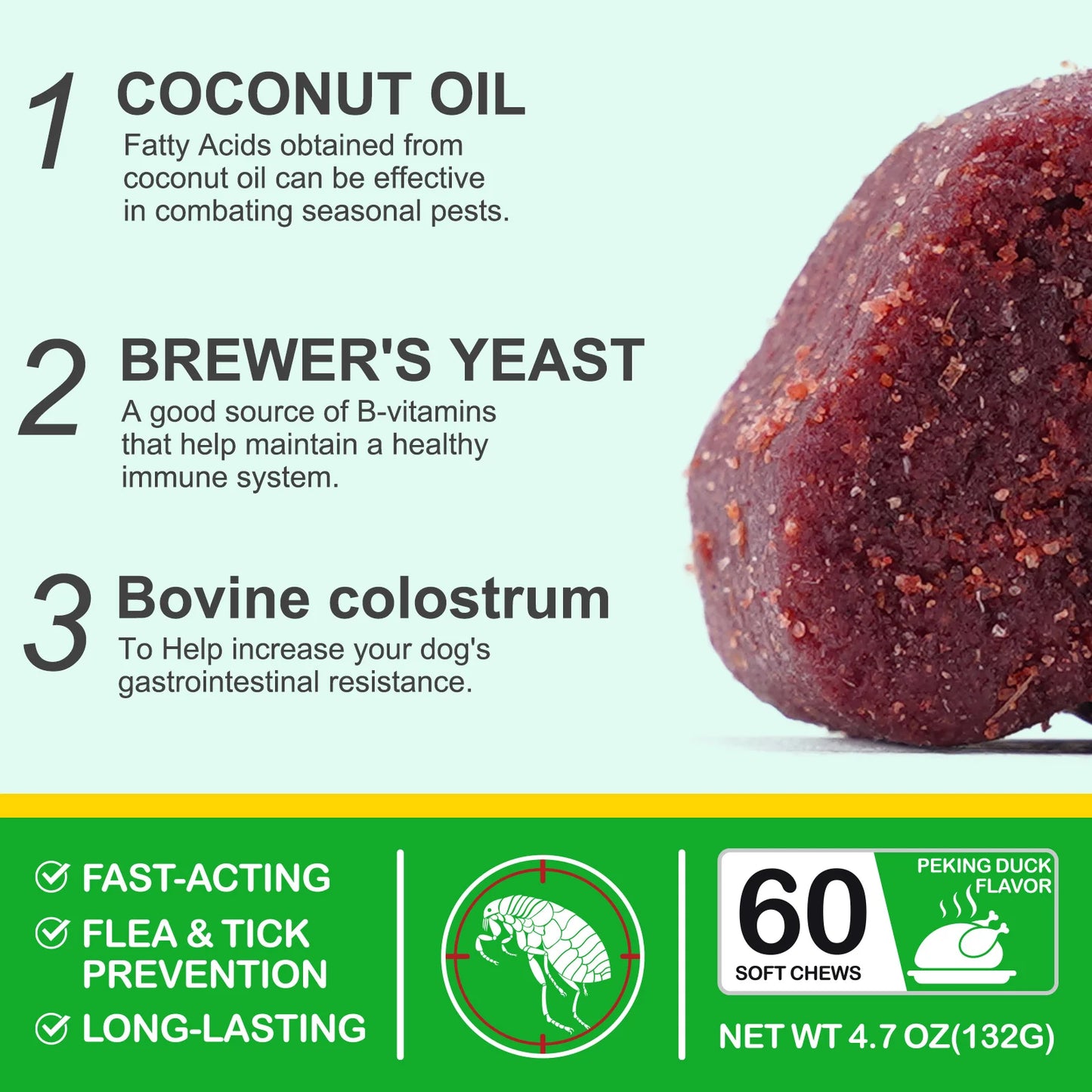 Flea and Tick Prevention for Dogs 60 Chewables Natural Flea and Tick Supplement Fast Acting Long-Lasting for All Breeds and Ages