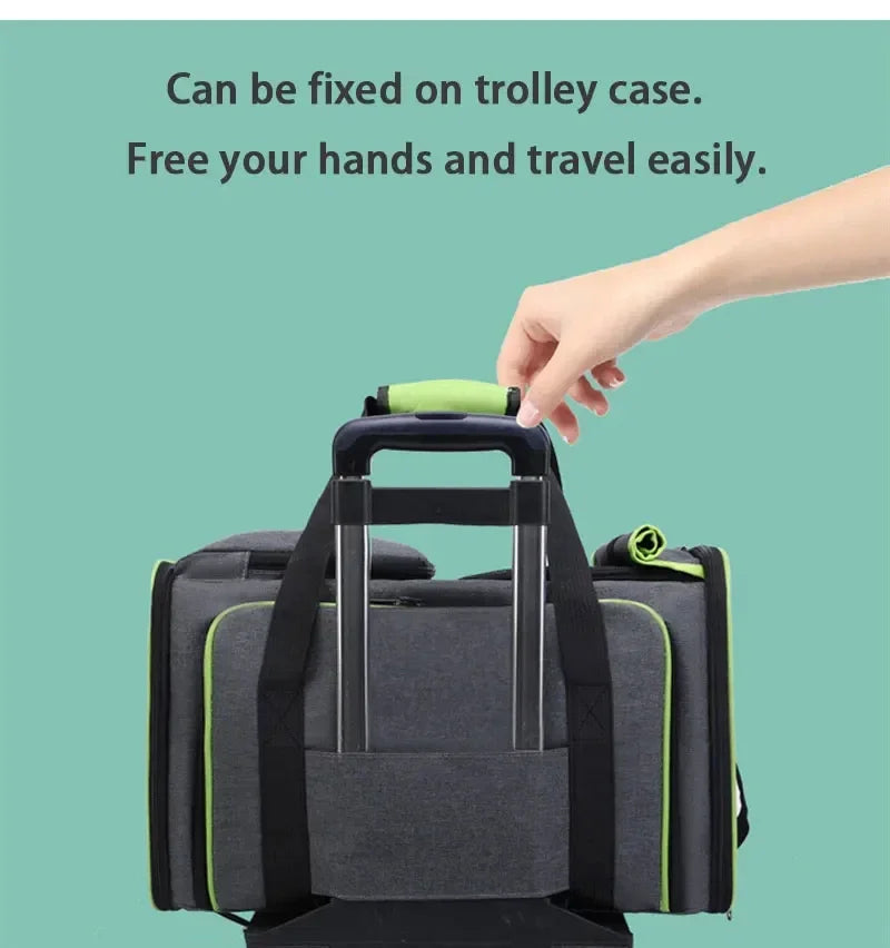 2025 New Large Capacity Carrier Cat Pet Airlines Approved Reflective Tape Cat Travel Bag Expandable Foldable Soft Dog Carrier
