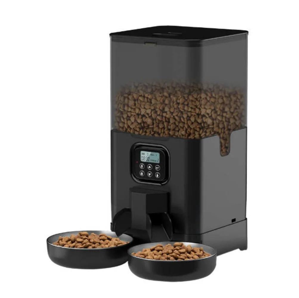 6L Automatic Cat Feeder for Two Cats, Double Pet Feeder with 2 Stainless Steel Bowls, Timed Cat Feeders with Memory Function