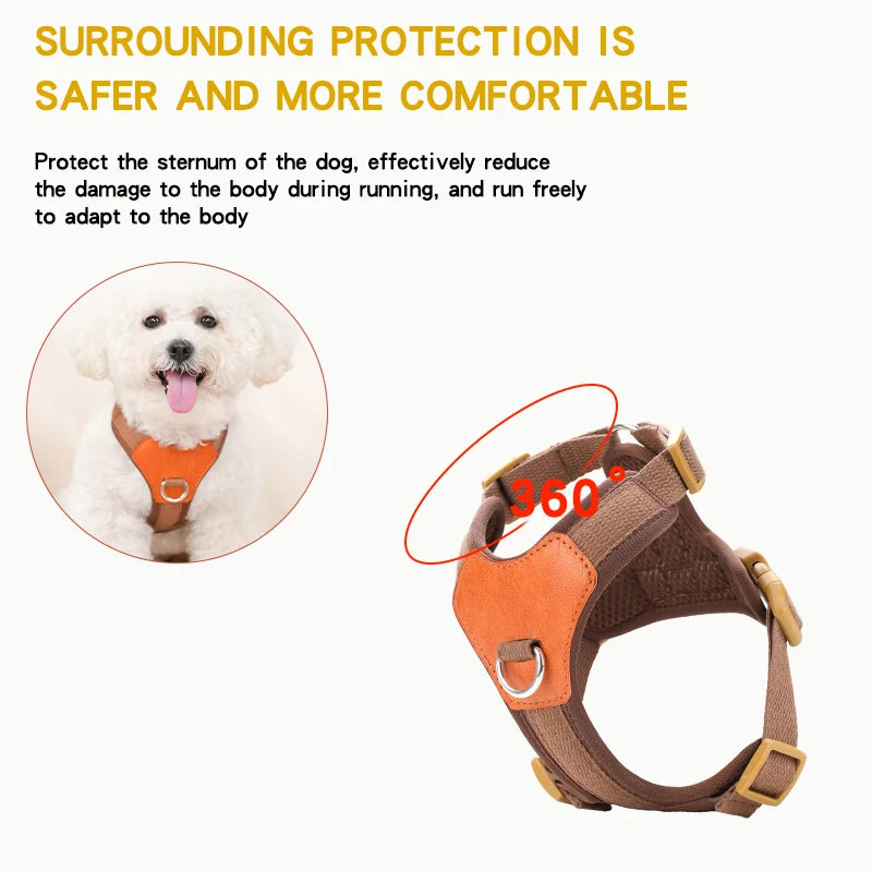 HP374--Retro Pet Harness for dogs,Adjustable webbing and High-quality PU Leather,Breathable mesh lining.