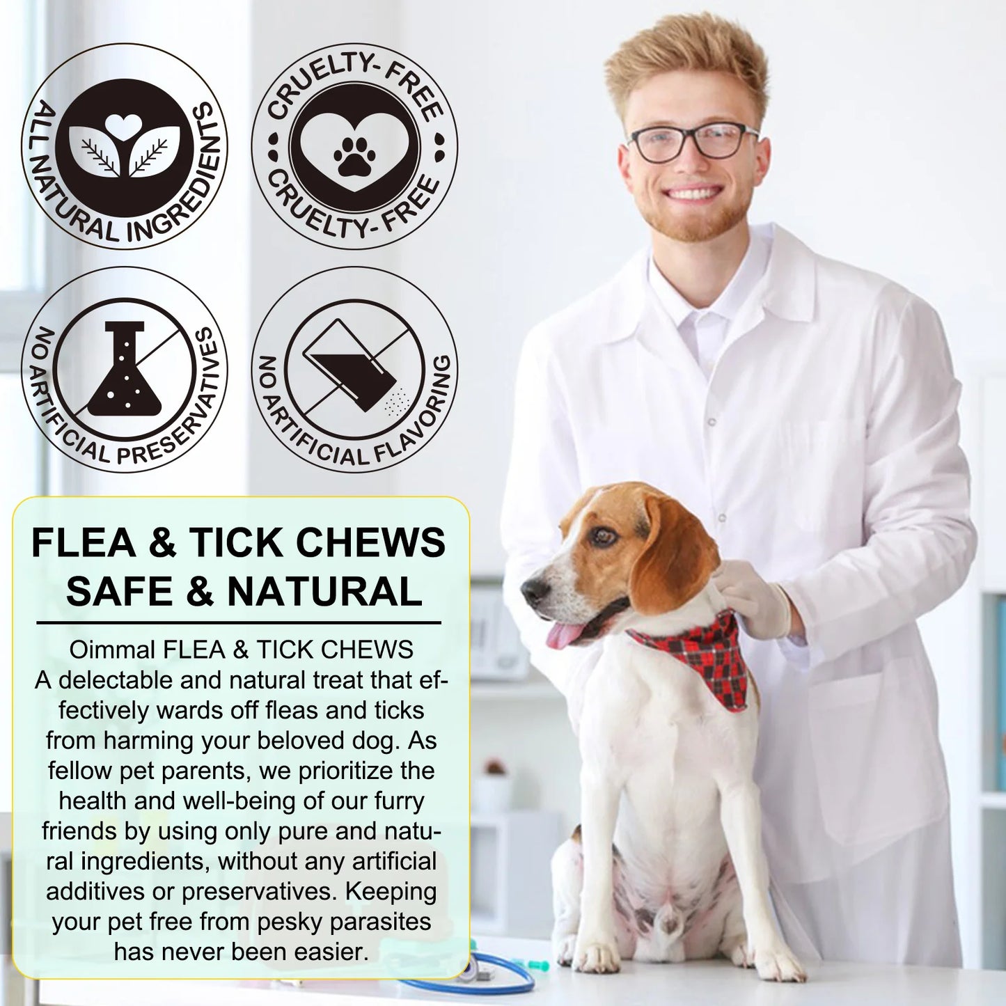 Flea and Tick Prevention for Dogs 60 Chewables Natural Flea and Tick Supplement Fast Acting Long-Lasting for All Breeds and Ages