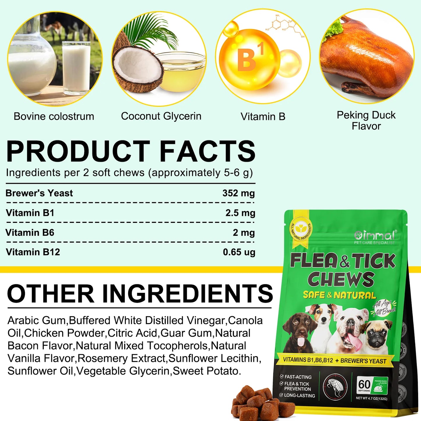 Flea and Tick Prevention for Dogs 60 Chewables Natural Flea and Tick Supplement Fast Acting Long-Lasting for All Breeds and Ages