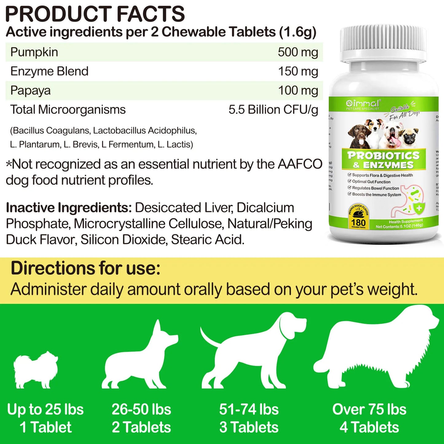 Probiotics and Enzymes Suitable for All Dogs Regulates Bowel Function Boosts the Immune System Supports Flora & Digestive Health