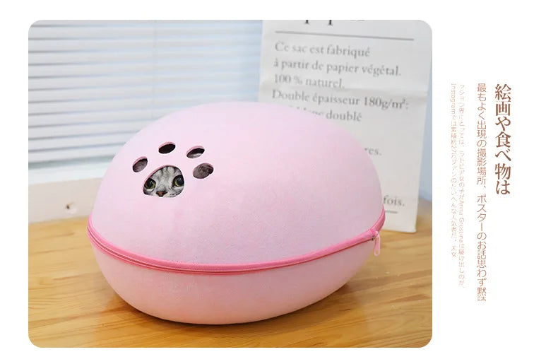 Cat Bed Artificial Felt House for Cats Sleeping Bag with Nest Cushion Eggshell Detachable Breathable Semi Enclosed Pet Cave