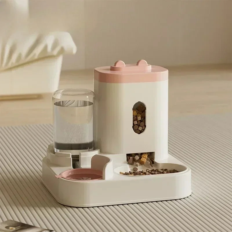 Automatic Cat Dog Feeder with Water Fountain Large Capacity Elevated Bowl Anti-Tip Design for Pets Drinker Accessories