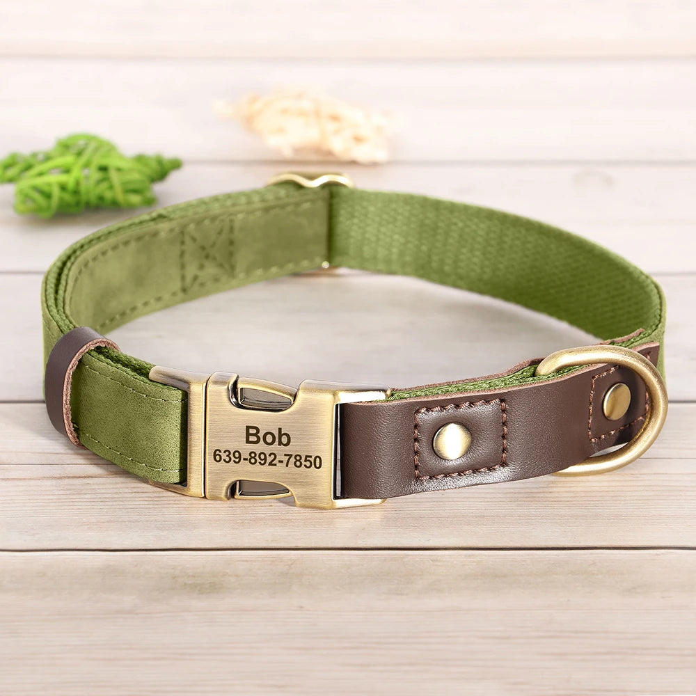 Free Custom PU Leather Dog Collar Engraved Adjustable Pet Buckle ID Necklace. Durable