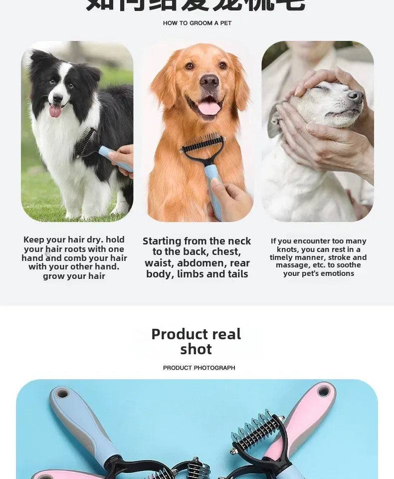 Pet Dogs Deshedding Grooming Brush Professional Dog Hair Remover Pet Fur Knot Cutter Puppy Cat Comb Brushes Shedding Supplies