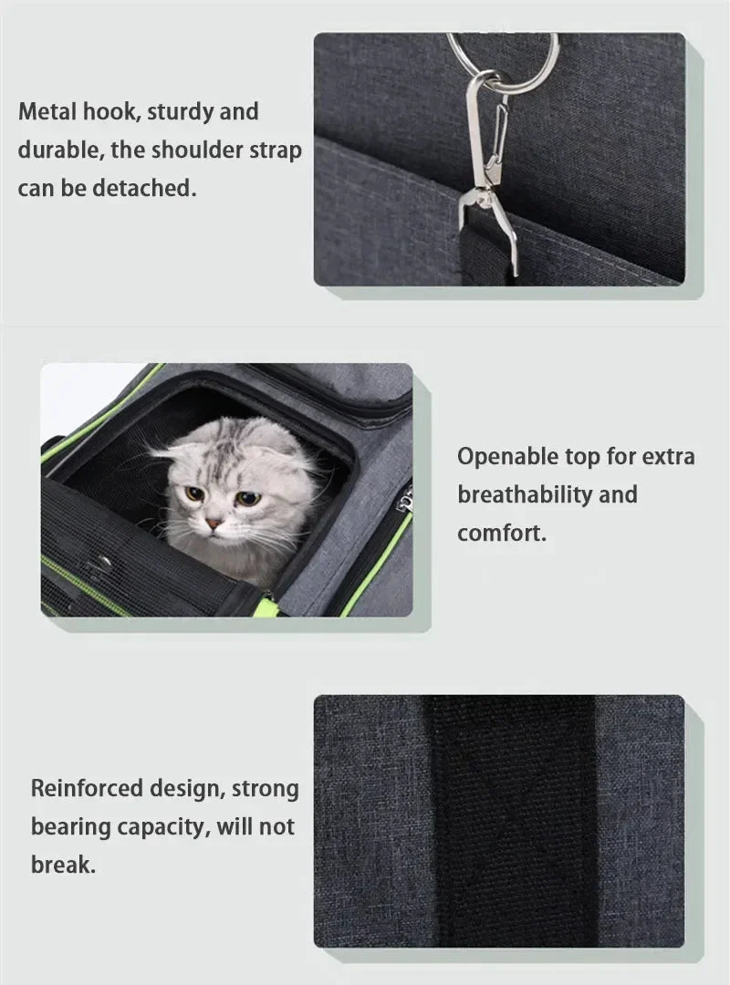2025 New Large Capacity Carrier Cat Pet Airlines Approved Reflective Tape Cat Travel Bag Expandable Foldable Soft Dog Carrier