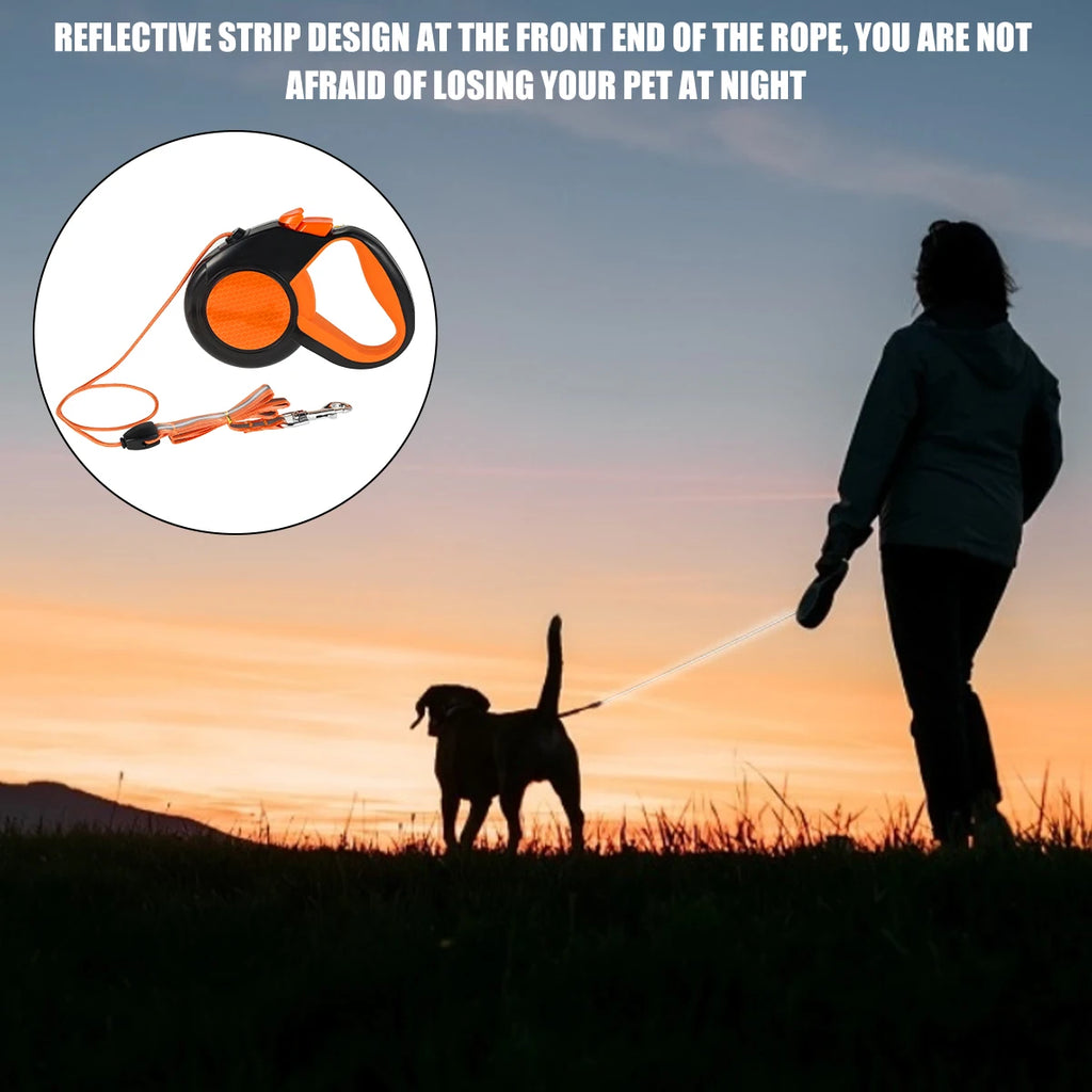 8M Retractable Dog Lead. Heavy Duty Pet Walking Leash with Strong Reflective Tape