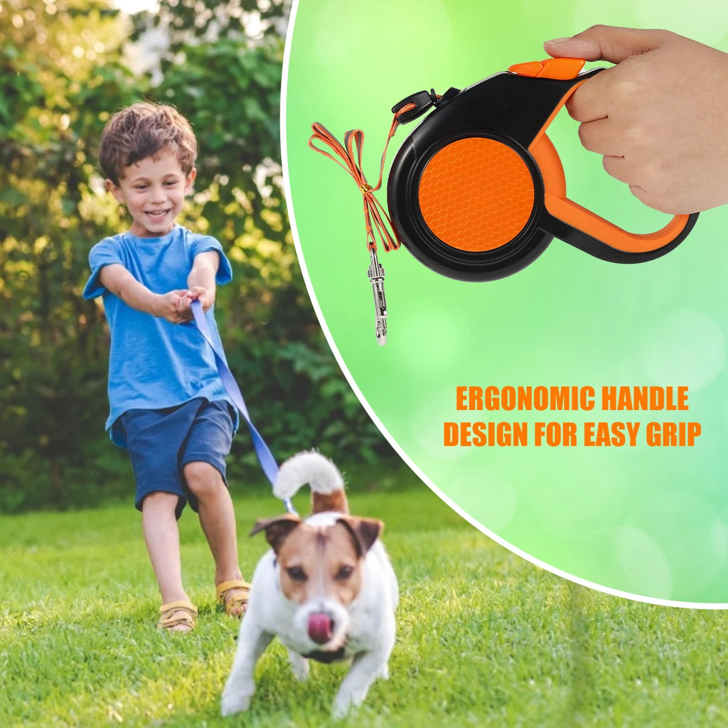 8M Retractable Dog Lead. Heavy Duty Pet Walking Leash with Strong Reflective Tape