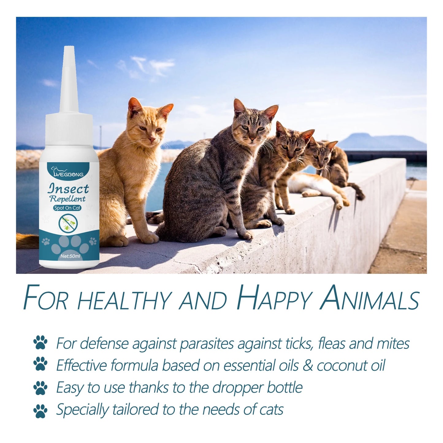 YEGBONG 50ml Flea Tick Control Liquid for Dogs Cats Fast Acting Waterproof Prevention with Gentle Plant Extracts Odorless Formul