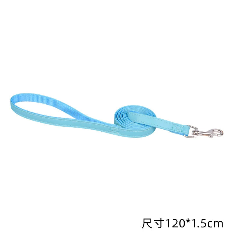 Size 120cm Pet Leashes PU Leather Padded Nylon Dog Training Rope Leads For Dog Cat Walking Puppy Leash Blue Black Red Pink