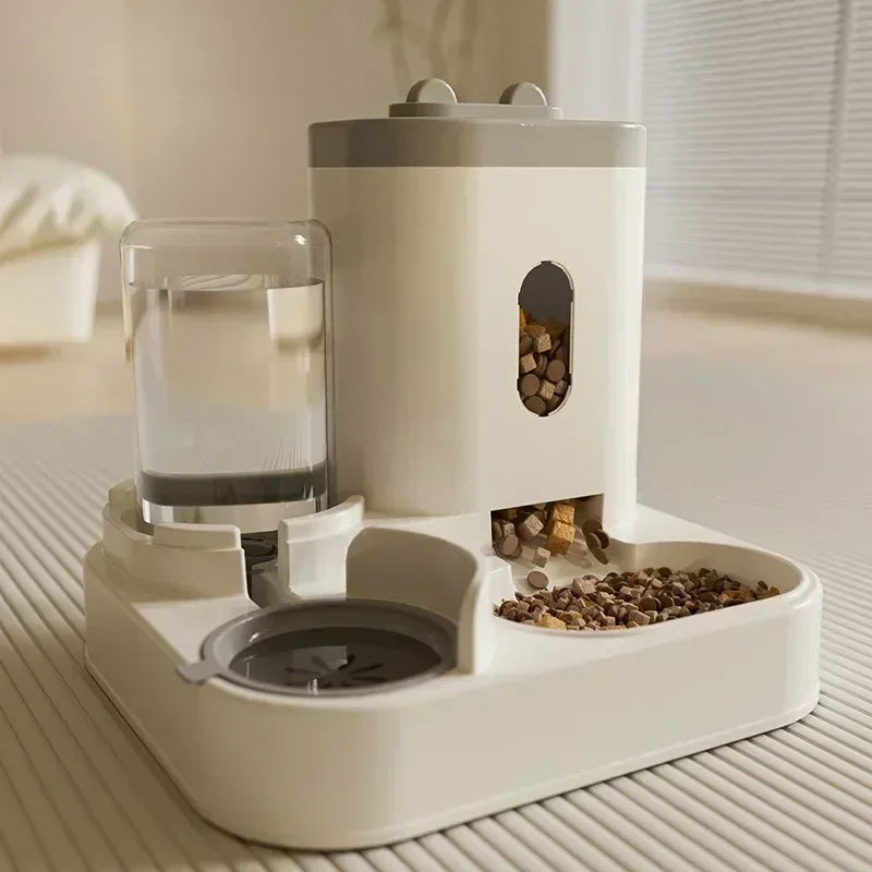 Automatic Cat Dog Feeder with Water Fountain Large Capacity Elevated Bowl Anti-Tip Design for Pets Drinker Accessories