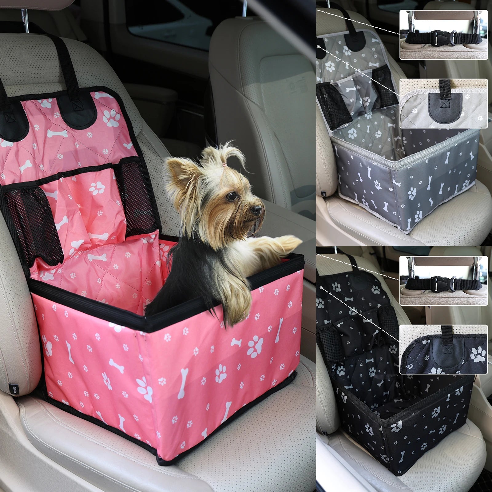 Pet Dog Car Seat with Storage Pockets Cover for Small & Medium Dogs