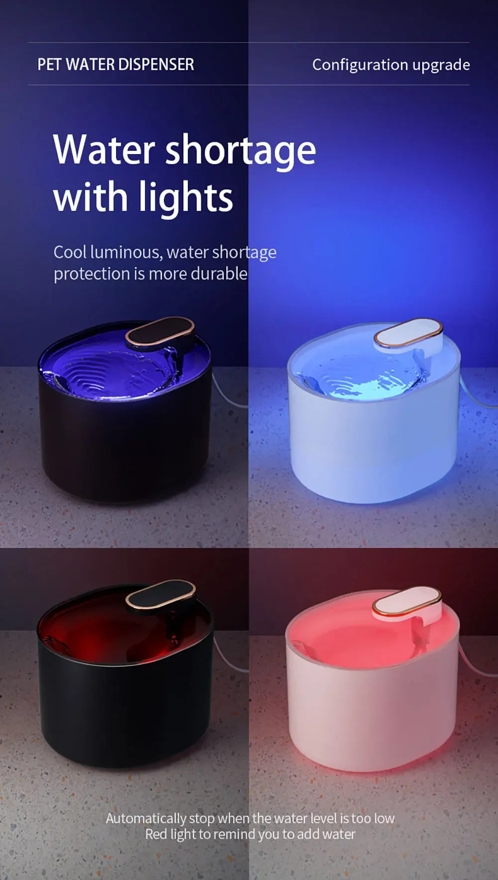 Dog/Cat Water Fountain 3L Automatic Water Dispenser with LED Light Ultra Silent Pet Drinking Water Fountain Automatic Pet Feeder