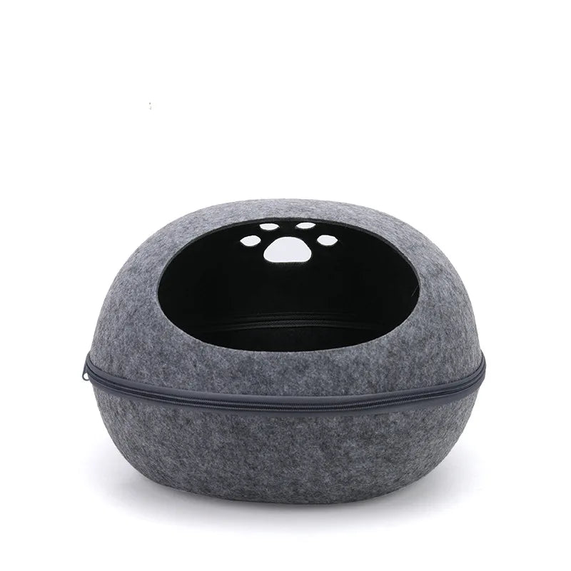 Cat Bed Artificial Felt House for Cats Sleeping Bag with Nest Cushion Eggshell Detachable Breathable Semi Enclosed Pet Cave