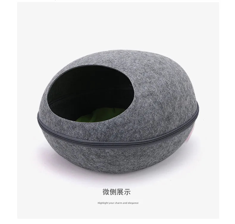 Cat Bed Artificial Felt House for Cats Sleeping Bag with Nest Cushion Eggshell Detachable Breathable Semi Enclosed Pet Cave