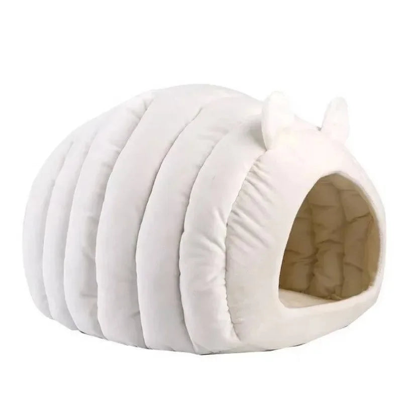 Half Closed Cat House, 4 Season Cute Style Bite Resistant Cat Kennel, Washable Cat Bed for Cats (Small, Brown)
