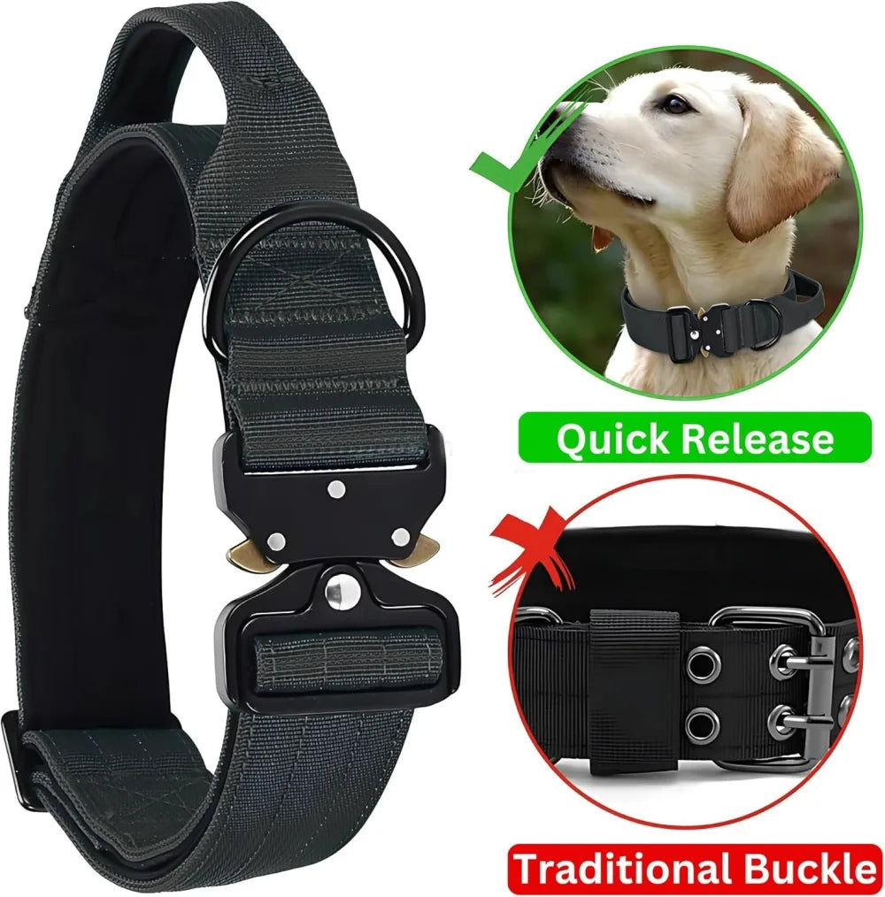 Heavy Duty Tactical Dog Collar – Adjustable Nylon with Metal Buckle, Durable & Comfortable.