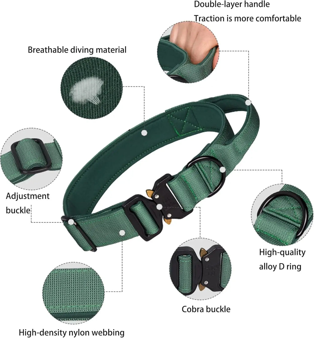 Heavy Duty Tactical Dog Collar – Adjustable Nylon with Metal Buckle, Durable & Comfortable.