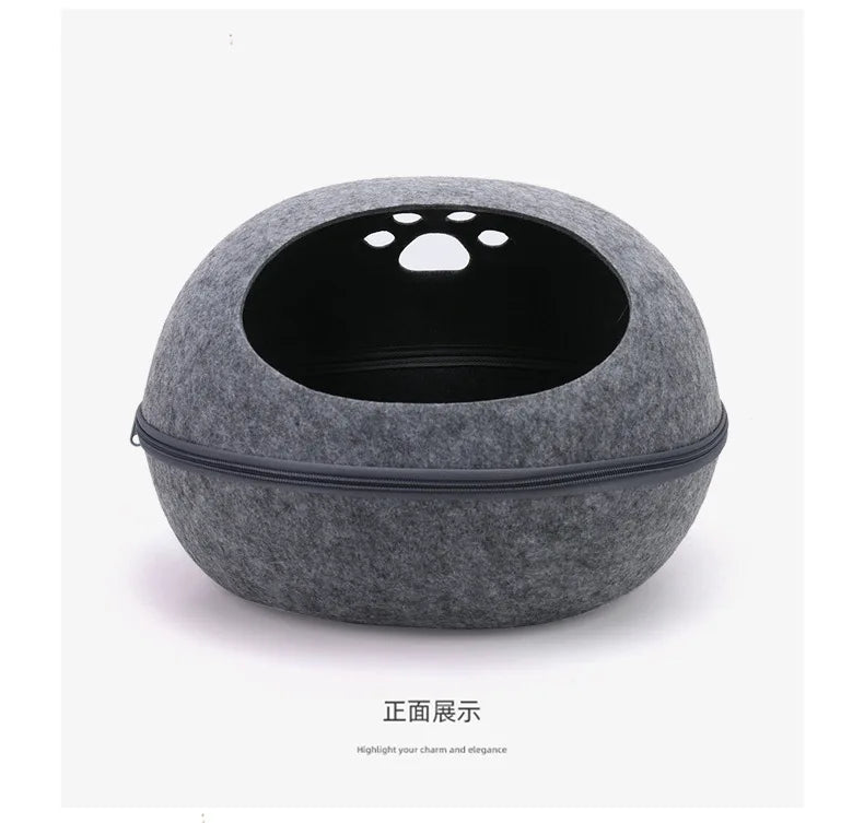 Cat Bed Artificial Felt House for Cats Sleeping Bag with Nest Cushion Eggshell Detachable Breathable Semi Enclosed Pet Cave