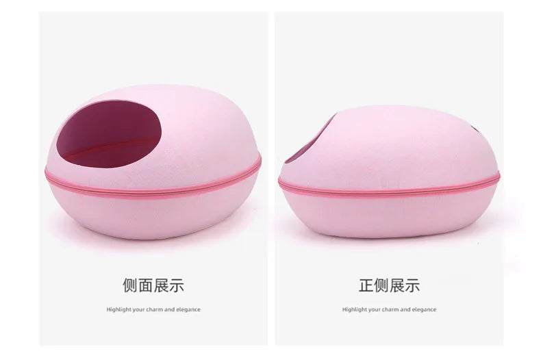 Cat Bed Artificial Felt House for Cats Sleeping Bag with Nest Cushion Eggshell Detachable Breathable Semi Enclosed Pet Cave
