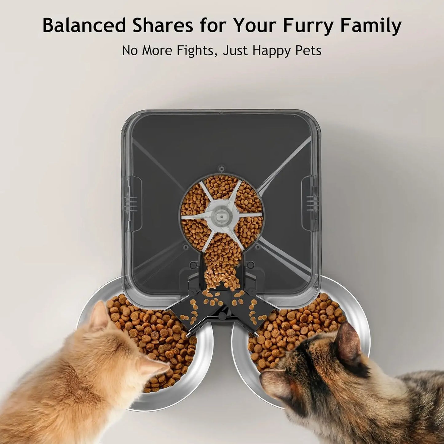 6L Automatic Cat Feeder for Two Cats, Double Pet Feeder with 2 Stainless Steel Bowls, Timed Cat Feeders with Memory Function