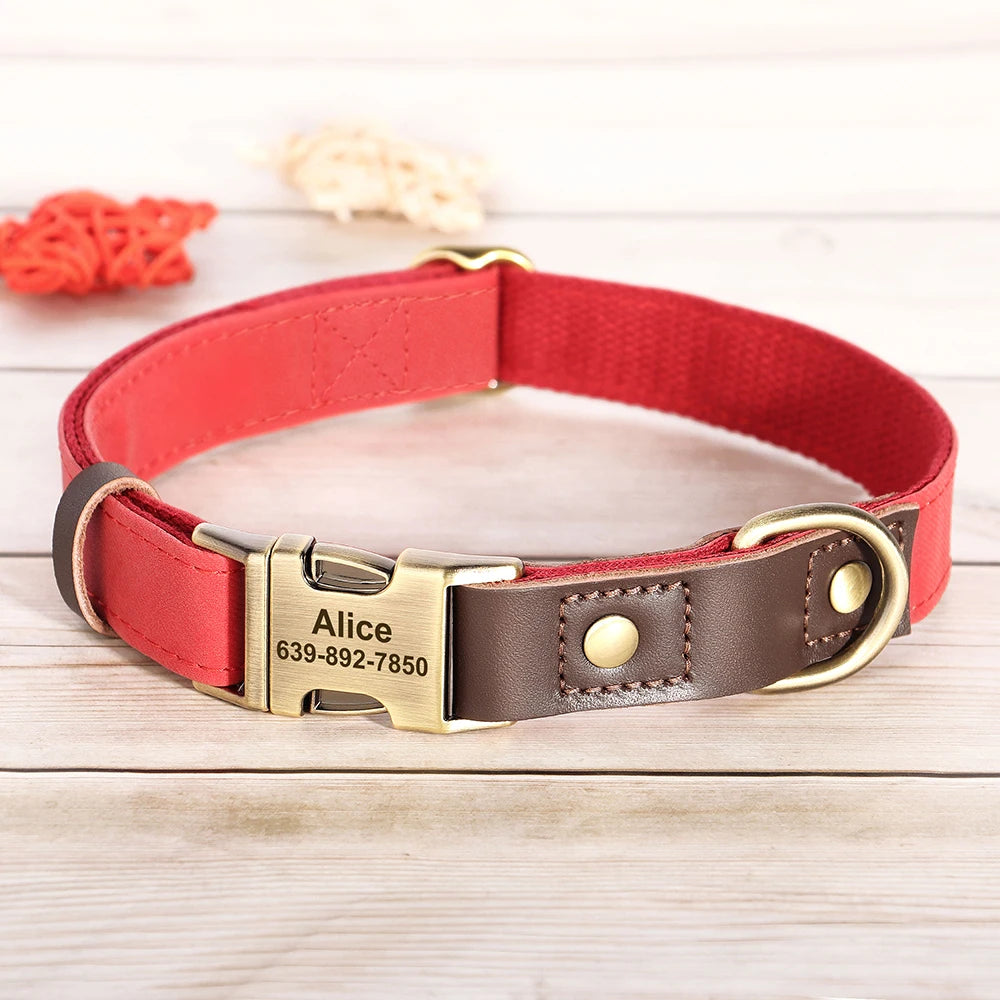 Free Custom PU Leather Dog Collar Engraved Adjustable Pet Buckle ID Necklace. Durable
