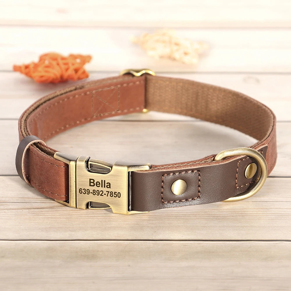 Free Custom PU Leather Dog Collar Engraved Adjustable Pet Buckle ID Necklace. Durable