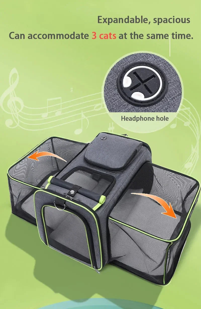 2025 New Large Capacity Carrier Cat Pet Airlines Approved Reflective Tape Cat Travel Bag Expandable Foldable Soft Dog Carrier