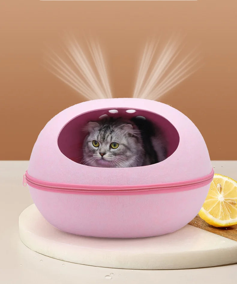 Cat Bed Artificial Felt House for Cats Sleeping Bag with Nest Cushion Eggshell Detachable Breathable Semi Enclosed Pet Cave
