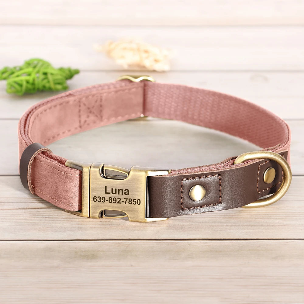 Free Custom PU Leather Dog Collar Engraved Adjustable Pet Buckle ID Necklace. Durable