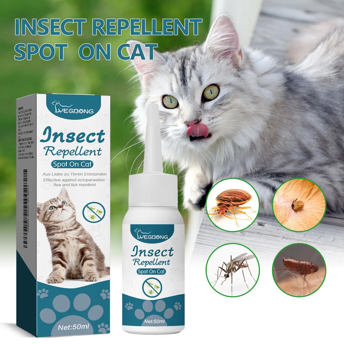 YEGBONG 50ml Flea Tick Control Liquid for Dogs Cats Fast Acting Waterproof Prevention with Gentle Plant Extracts Odorless Formul