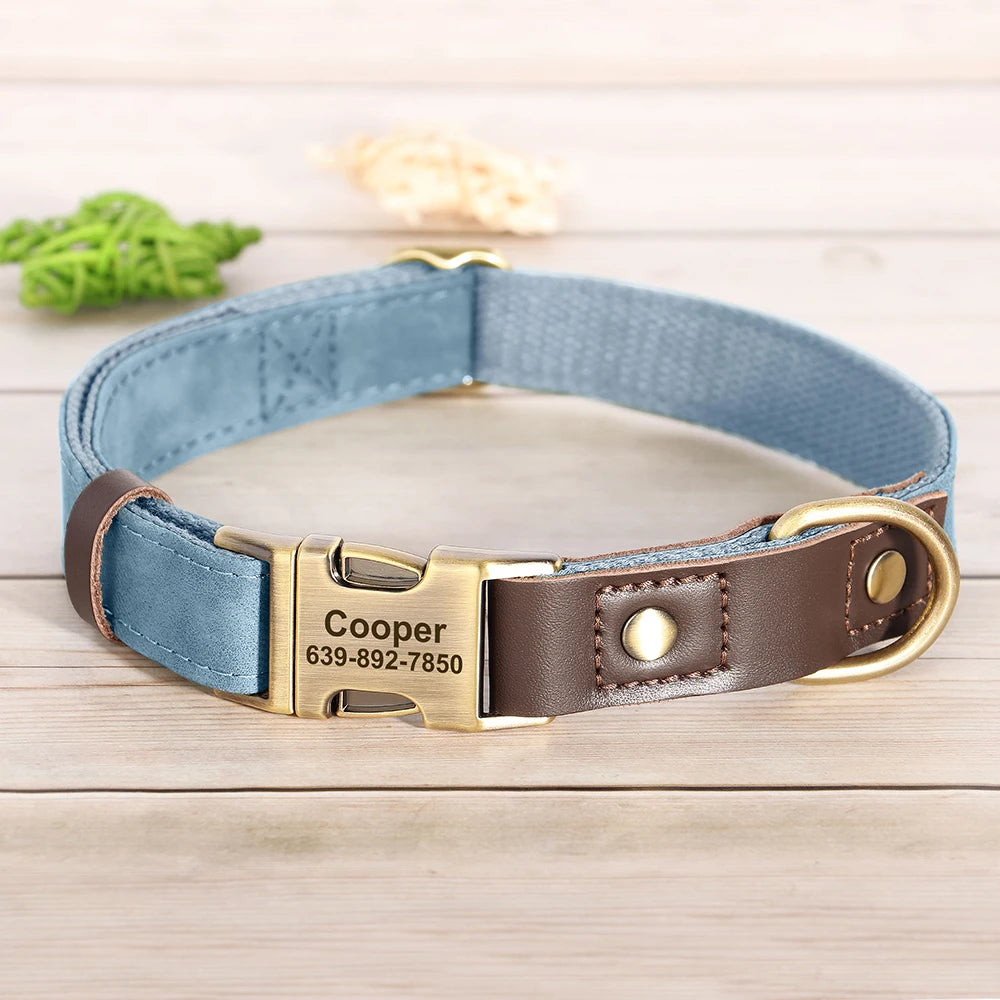Free Custom PU Leather Dog Collar Engraved Adjustable Pet Buckle ID Necklace. Durable