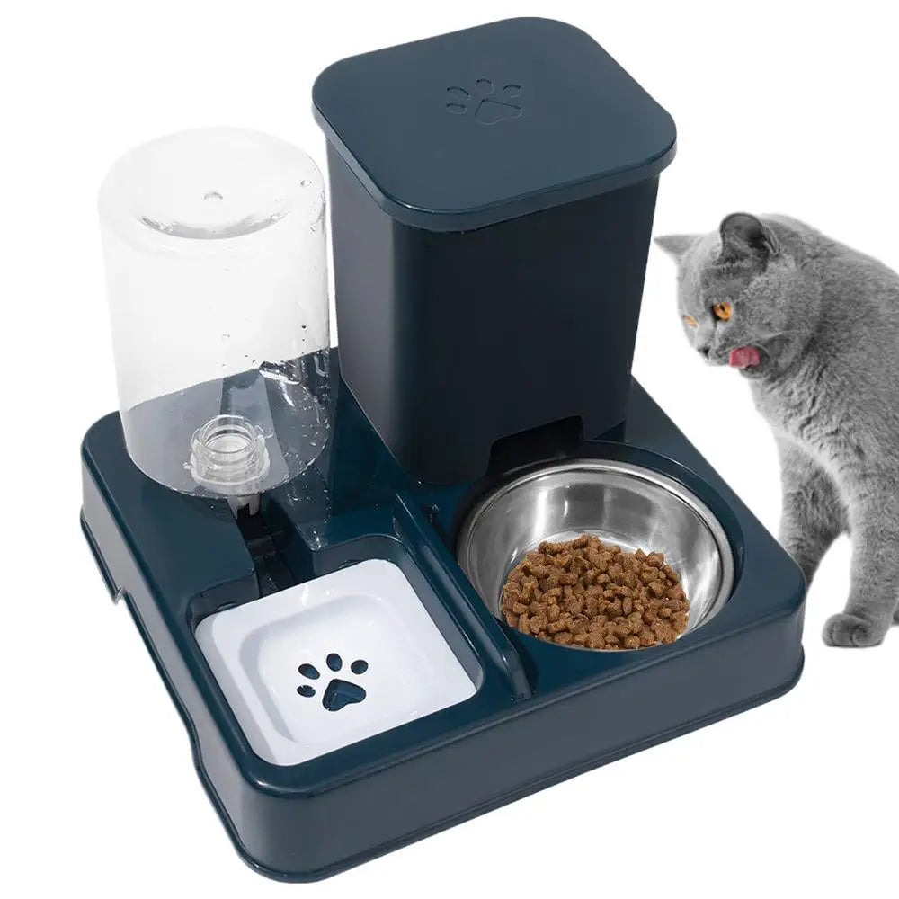 Automatic Cat Feeder Water Dispenser Set 2 In 1 Tilted Automatic Pet Food And Water Feeder Food Feeder And Waterer