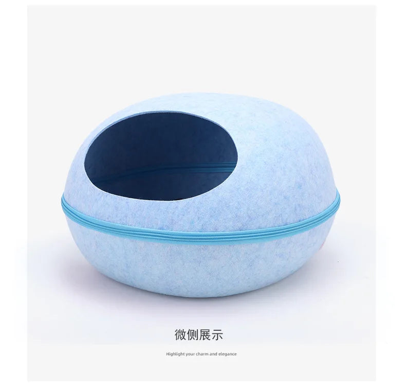 Cat Bed Artificial Felt House for Cats Sleeping Bag with Nest Cushion Eggshell Detachable Breathable Semi Enclosed Pet Cave