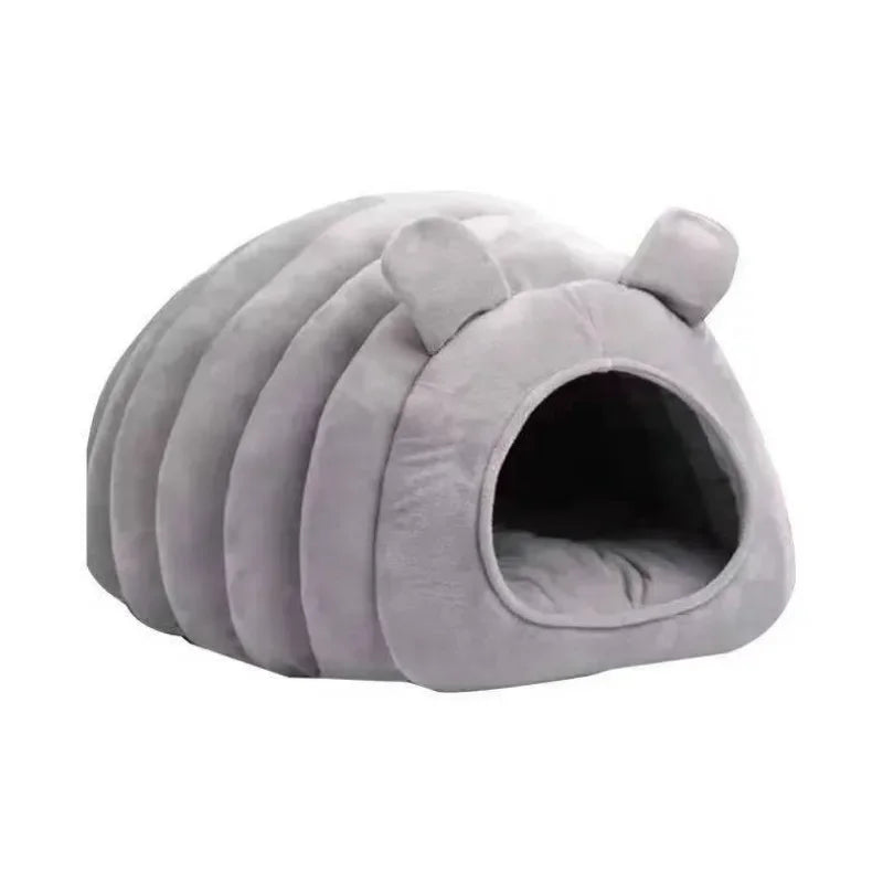 Half Closed Cat House, 4 Season Cute Style Bite Resistant Cat Kennel, Washable Cat Bed for Cats (Small, Brown)