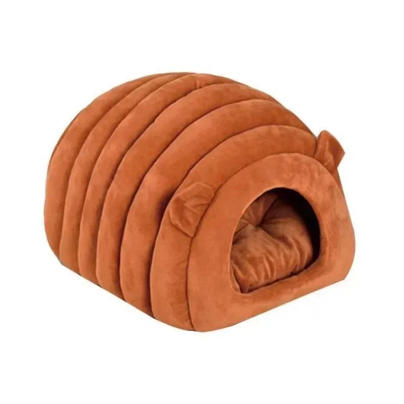 Half Closed Cat House, 4 Season Cute Style Bite Resistant Cat Kennel, Washable Cat Bed for Cats (Small, Brown)
