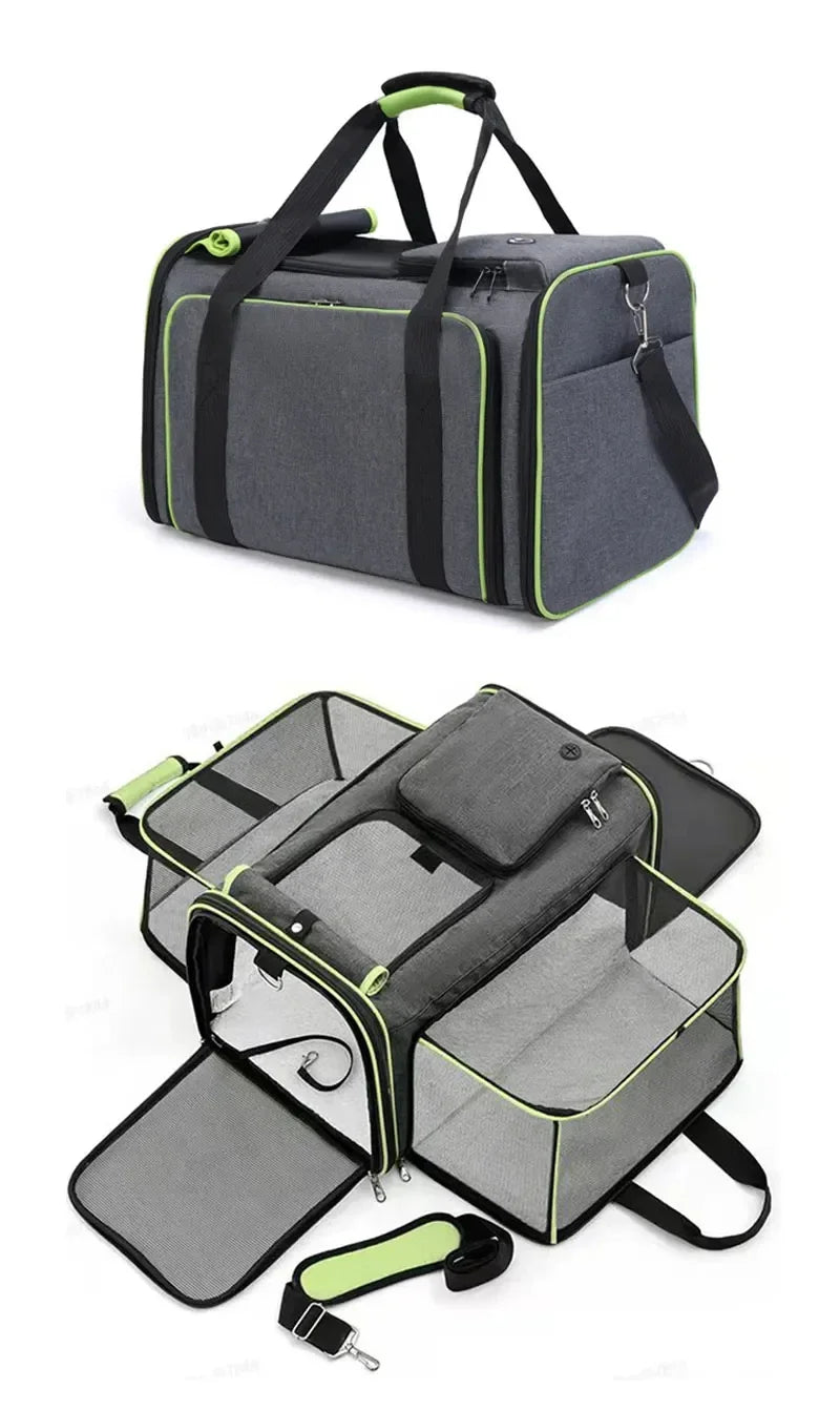 2025 New Large Capacity Carrier Cat Pet Airlines Approved Reflective Tape Cat Travel Bag Expandable Foldable Soft Dog Carrier