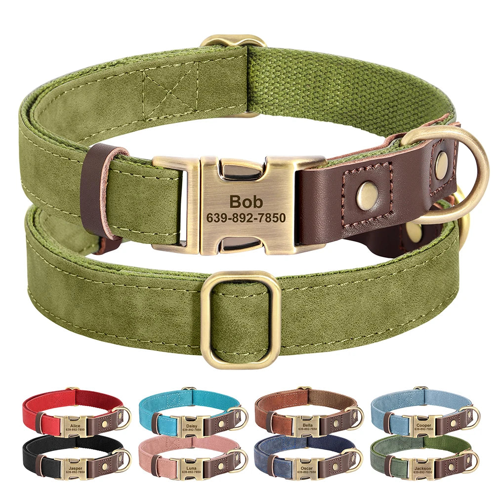 Free Custom PU Leather Dog Collar Engraved Adjustable Pet Buckle ID Necklace. Durable