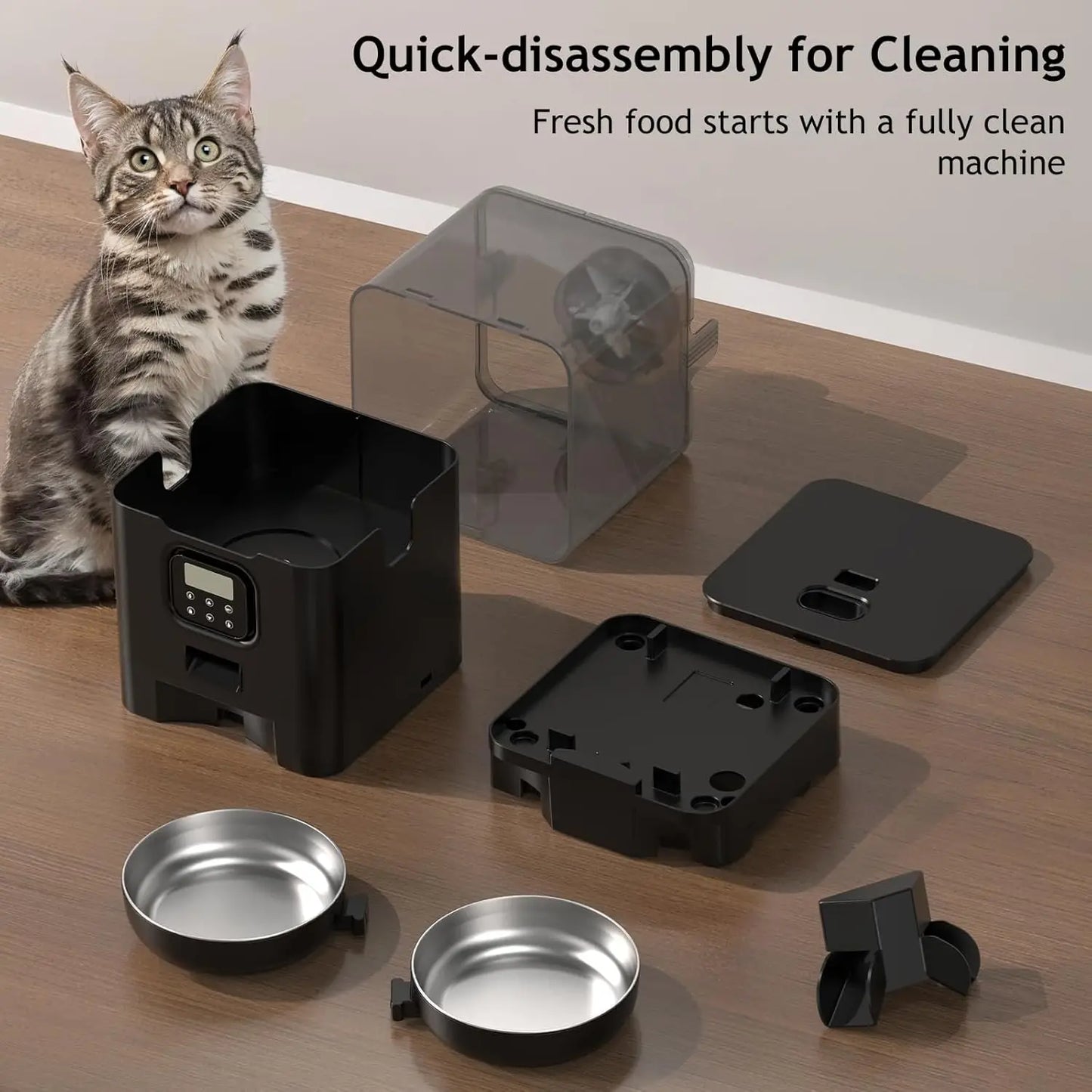 6L Automatic Cat Feeder for Two Cats, Double Pet Feeder with 2 Stainless Steel Bowls, Timed Cat Feeders with Memory Function