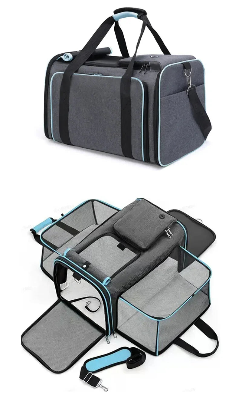 2025 New Large Capacity Carrier Cat Pet Airlines Approved Reflective Tape Cat Travel Bag Expandable Foldable Soft Dog Carrier