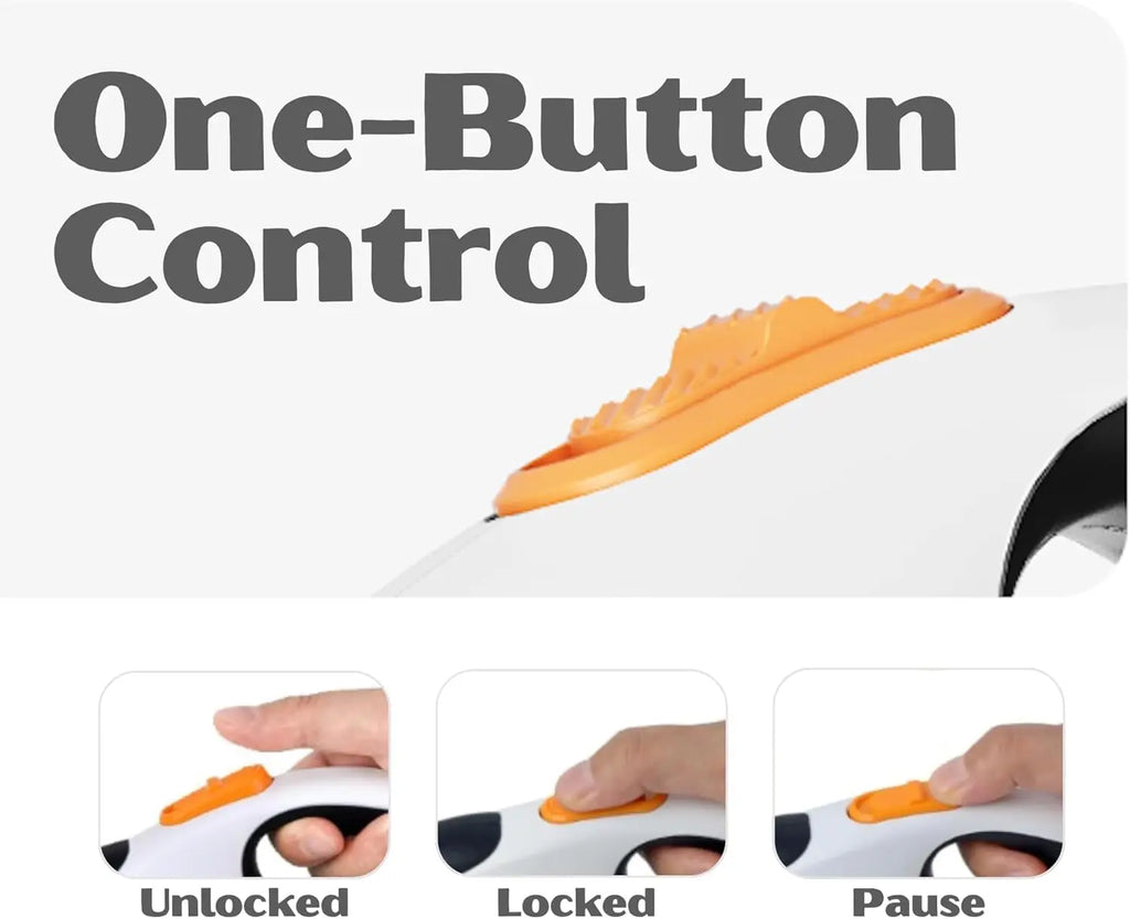 Retractable Dog Leash. Reflective Nylon Tape, Tangle Free, Anti-Slip Handle with One Button Control