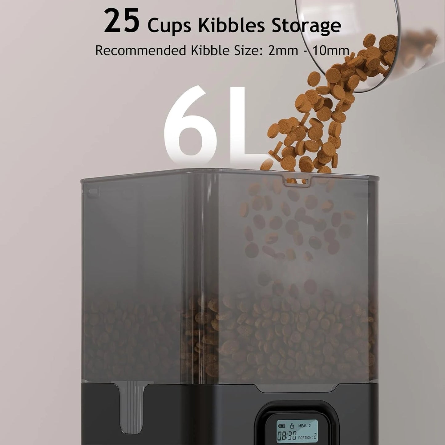 6L Automatic Cat Feeder for Two Cats, Double Pet Feeder with 2 Stainless Steel Bowls, Timed Cat Feeders with Memory Function