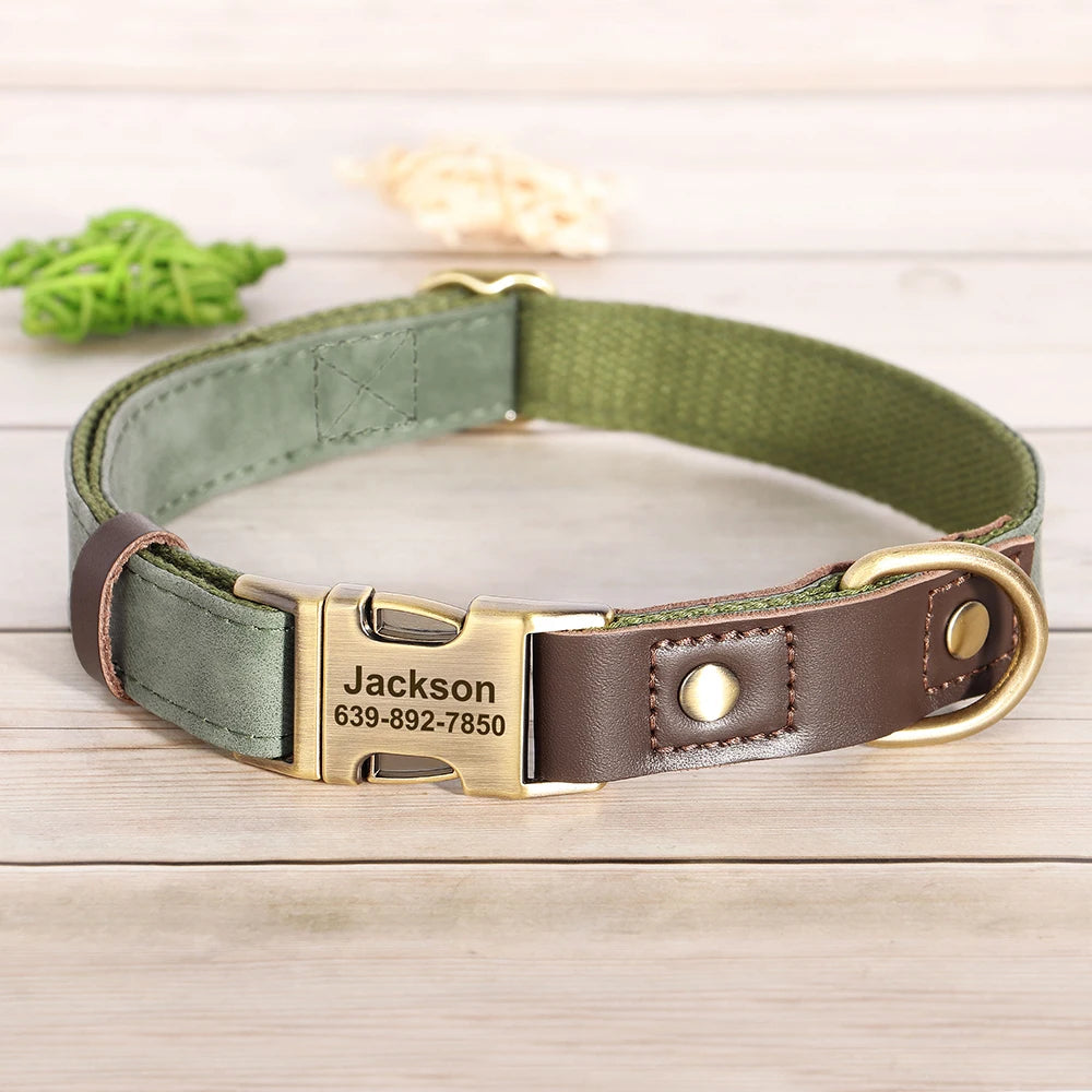 Free Custom PU Leather Dog Collar Engraved Adjustable Pet Buckle ID Necklace. Durable