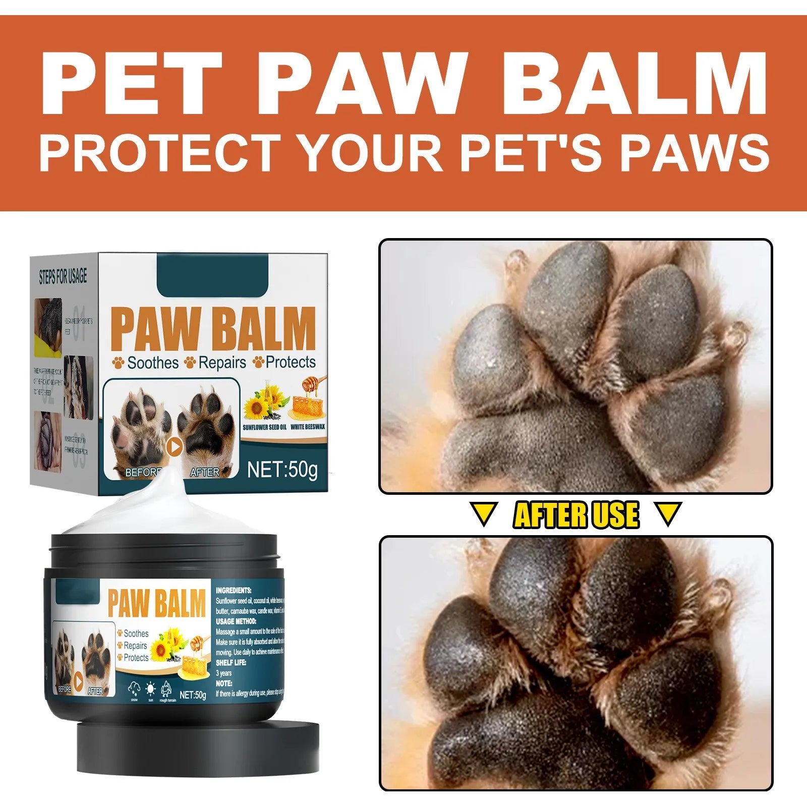 Pet Paw Balm. Repair Dry Paw Cracking Skin