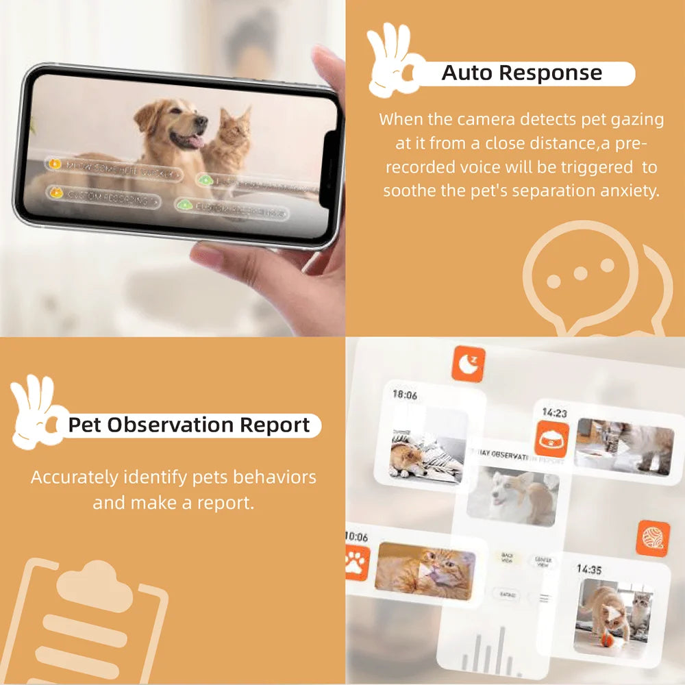 Pet Wifi Camera Night Vision Cat Dog Camera Ai Video Surveillance 350° APP Control Automatic Vlog Smart Home Indoor Dog Cats Cam