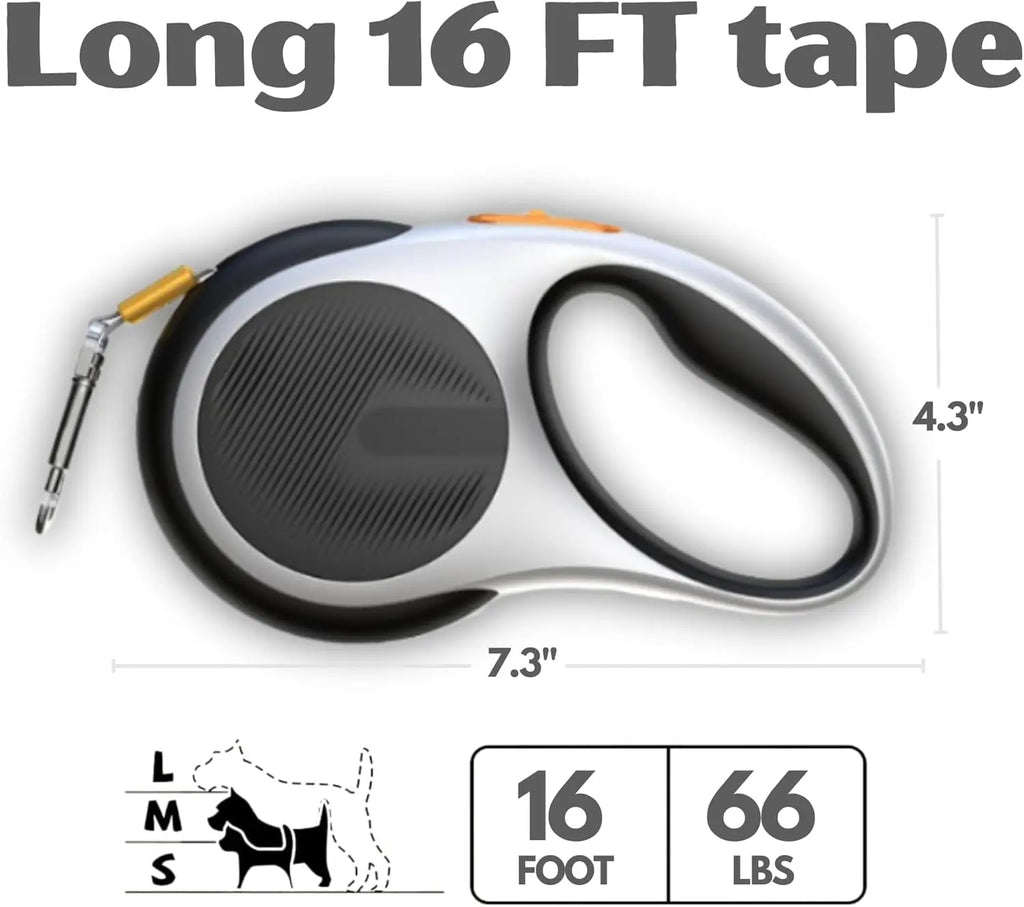 Retractable Dog Leash. Reflective Nylon Tape, Tangle Free, Anti-Slip Handle with One Button Control