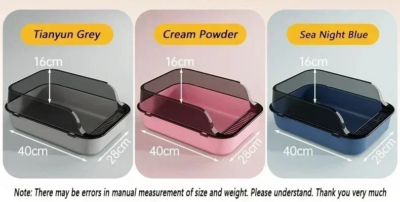Cat Litter Box Semi Enclosed Design with High Fence Open Top Tray Easy to Clean Durable Kitty Sandbox with Scoop Pet Toilet