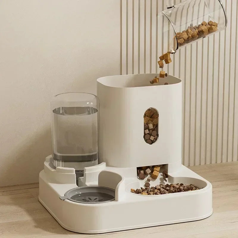 Automatic Cat Dog Feeder with Water Fountain Large Capacity Elevated Bowl Anti-Tip Design for Pets Drinker Accessories